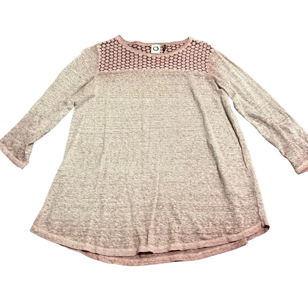 Anthropologie Akemi + Kin Women’s LinenTop Size Small 3/4 Sleeve Lace